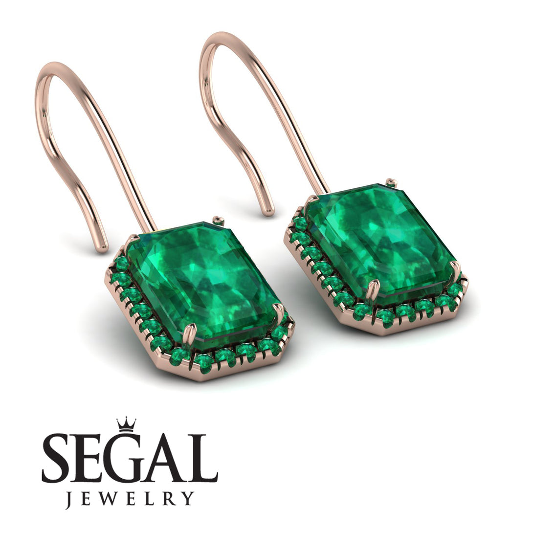 Halo Emerald Cut Emerald Earrings - Izabella No. 20