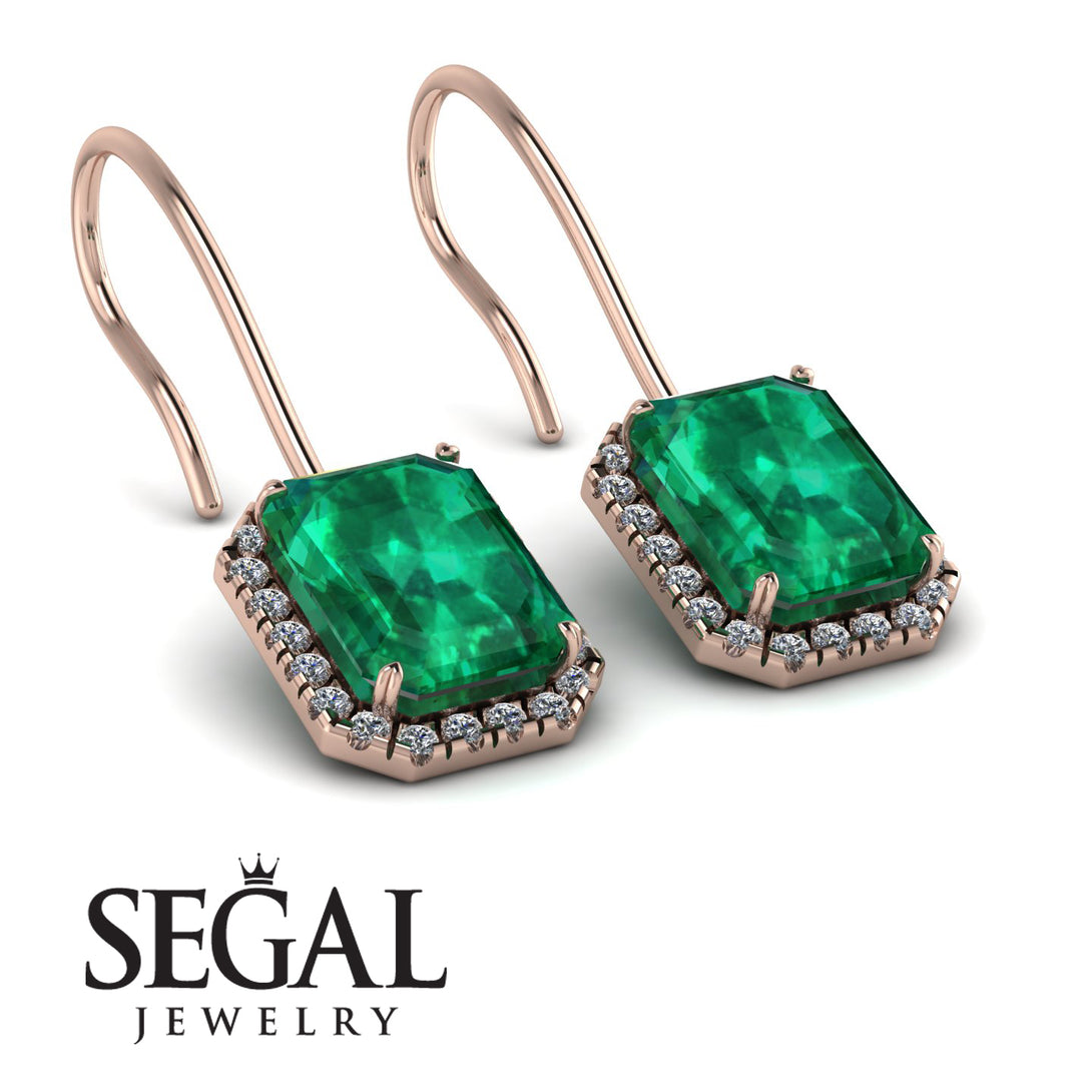 Halo Emerald Cut Emerald Earrings - Izabella No. 5