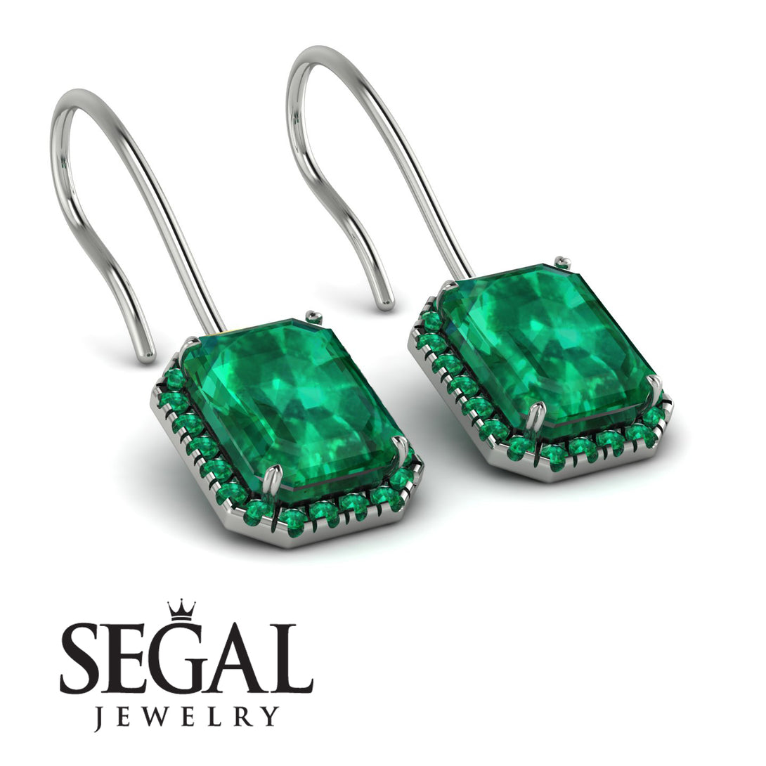 Halo Emerald Cut Emerald Earrings - Izabella No. 21