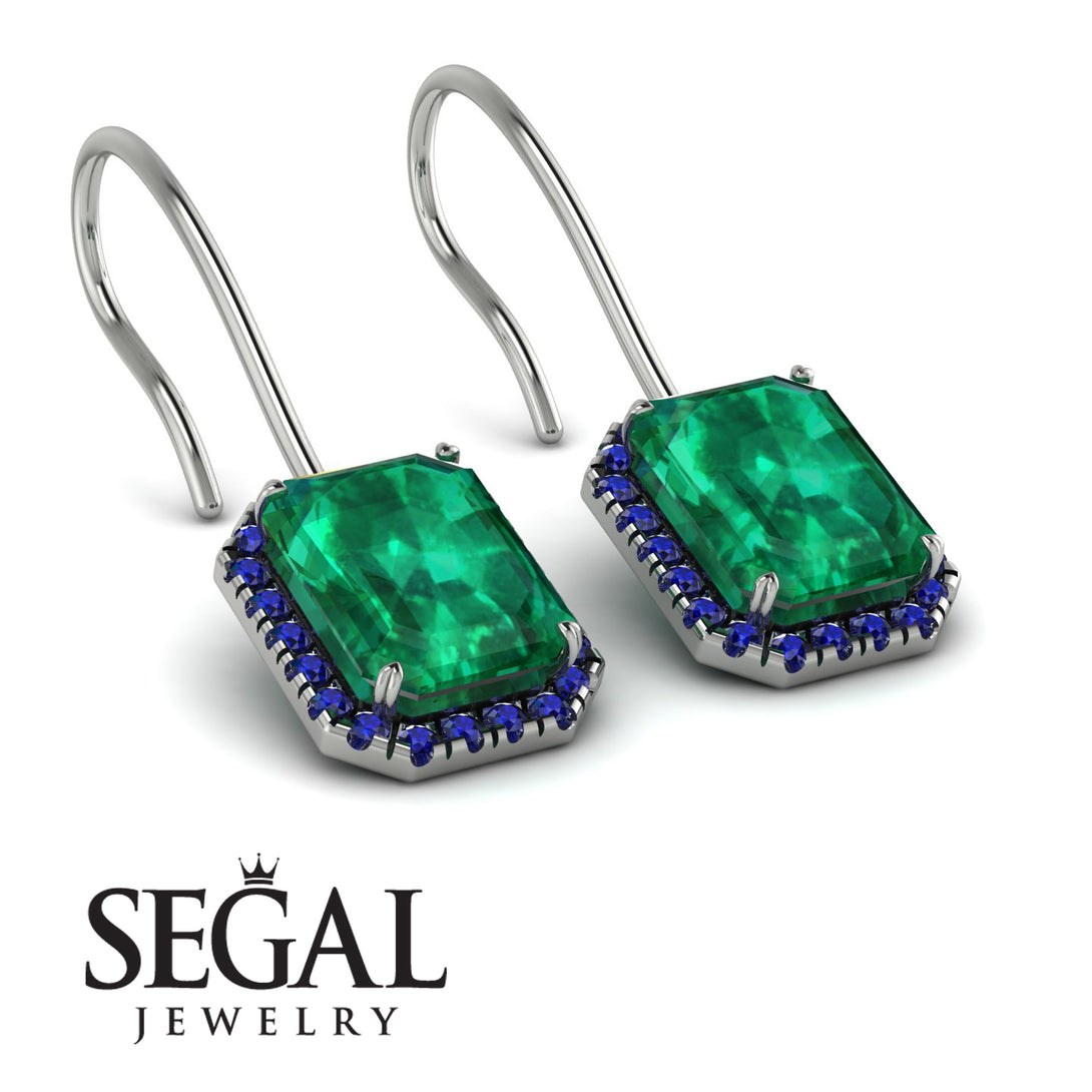 Halo Emerald Cut Emerald Earrings - Izabella No. 66