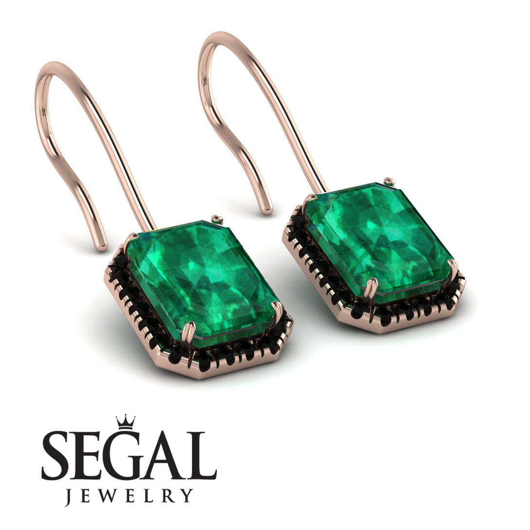 Halo Emerald Cut Emerald Earrings - Izabella No. 35