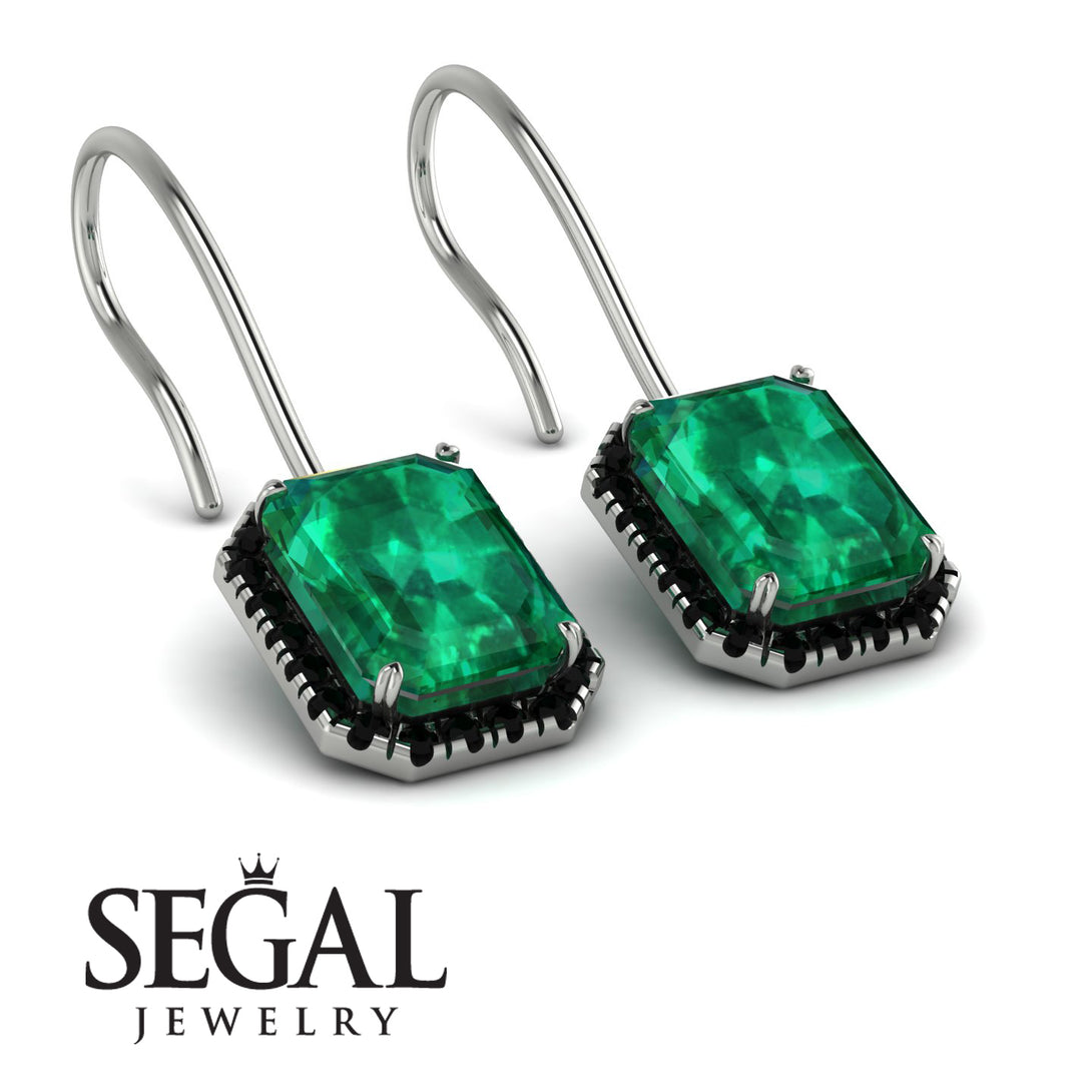 Halo Emerald Cut Emerald Earrings - Izabella No. 36