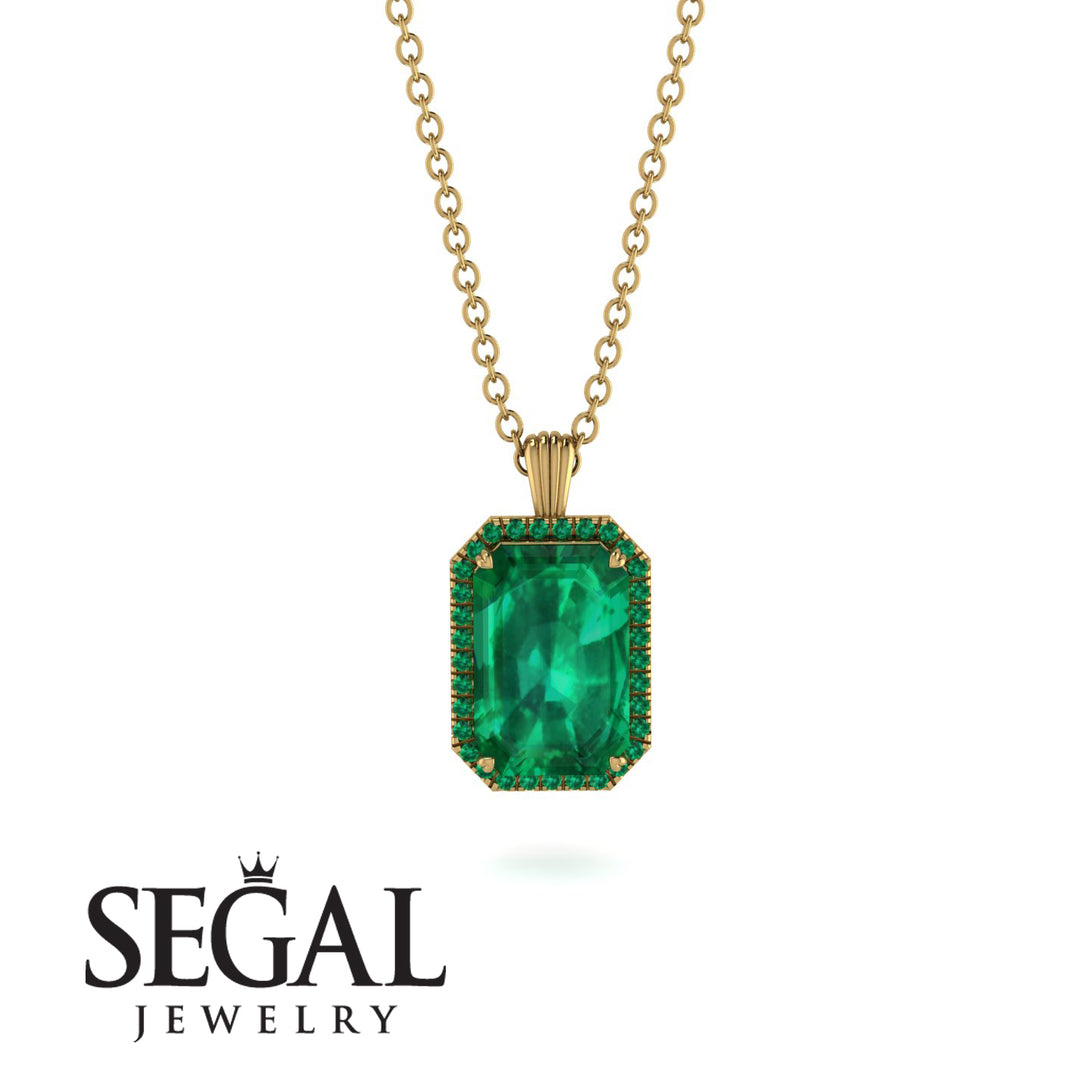 Halo Emerald Cut Emerald Necklace - Izabella No. 19