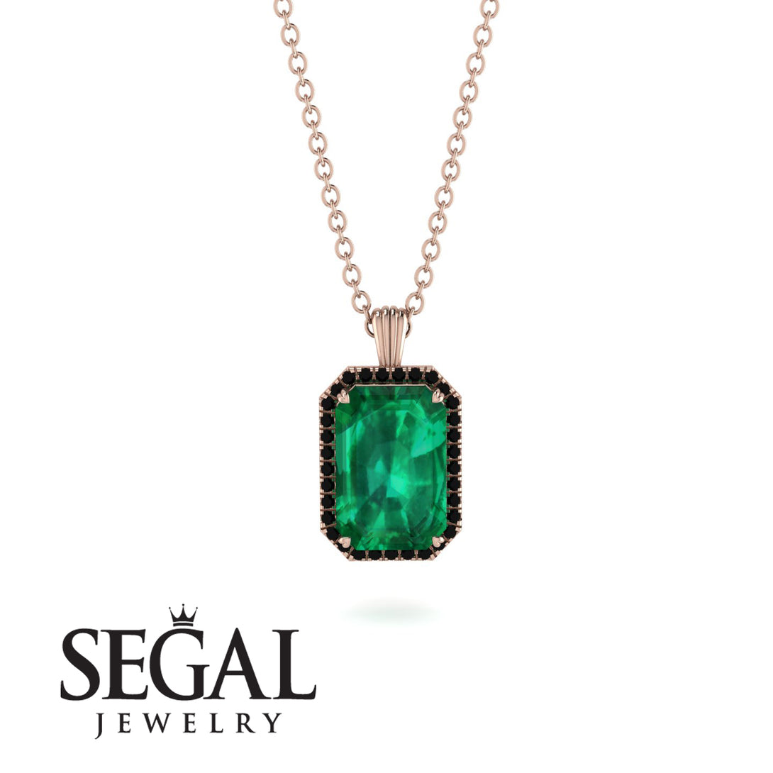 Halo Emerald Cut Emerald Necklace - Izabella No. 35