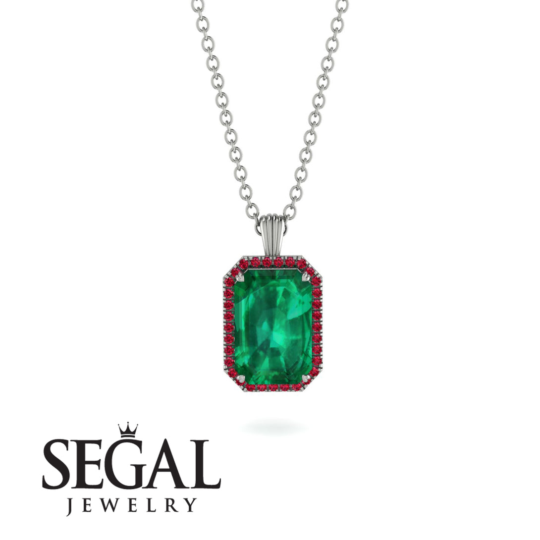 Halo Emerald Cut Emerald Necklace - Izabella No. 51