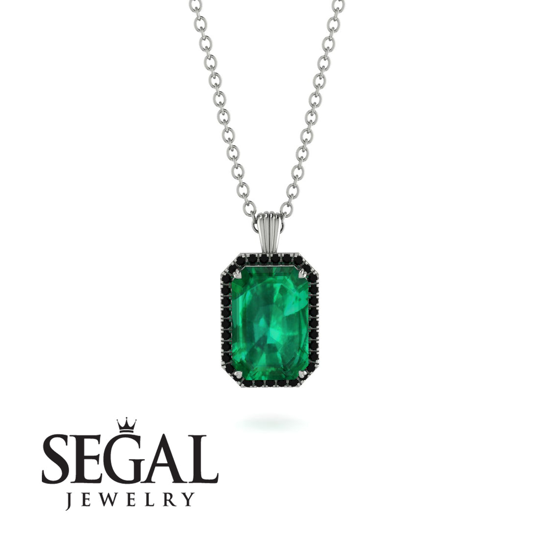 Halo Emerald Cut Emerald Necklace - Izabella No. 36