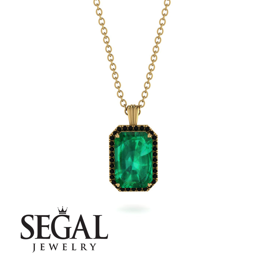Halo Emerald Cut Emerald Necklace - Izabella No. 34
