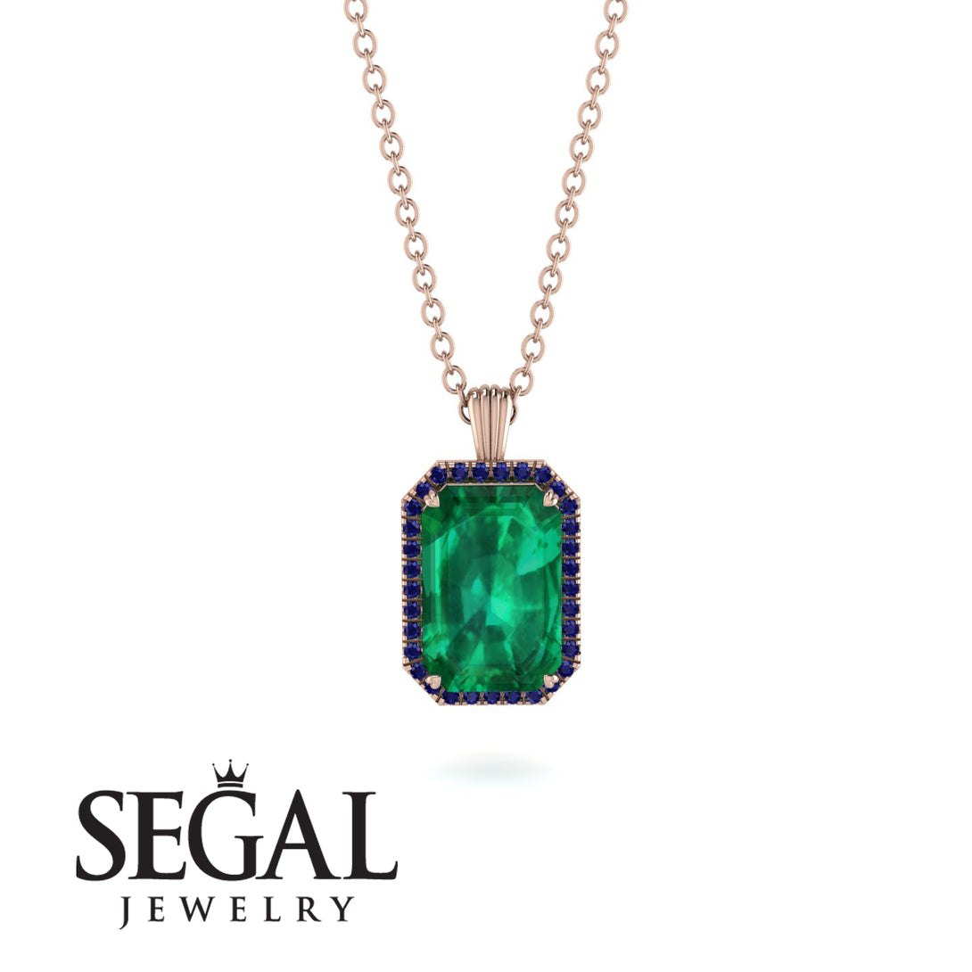 Halo Emerald Cut Emerald Necklace - Izabella No. 65