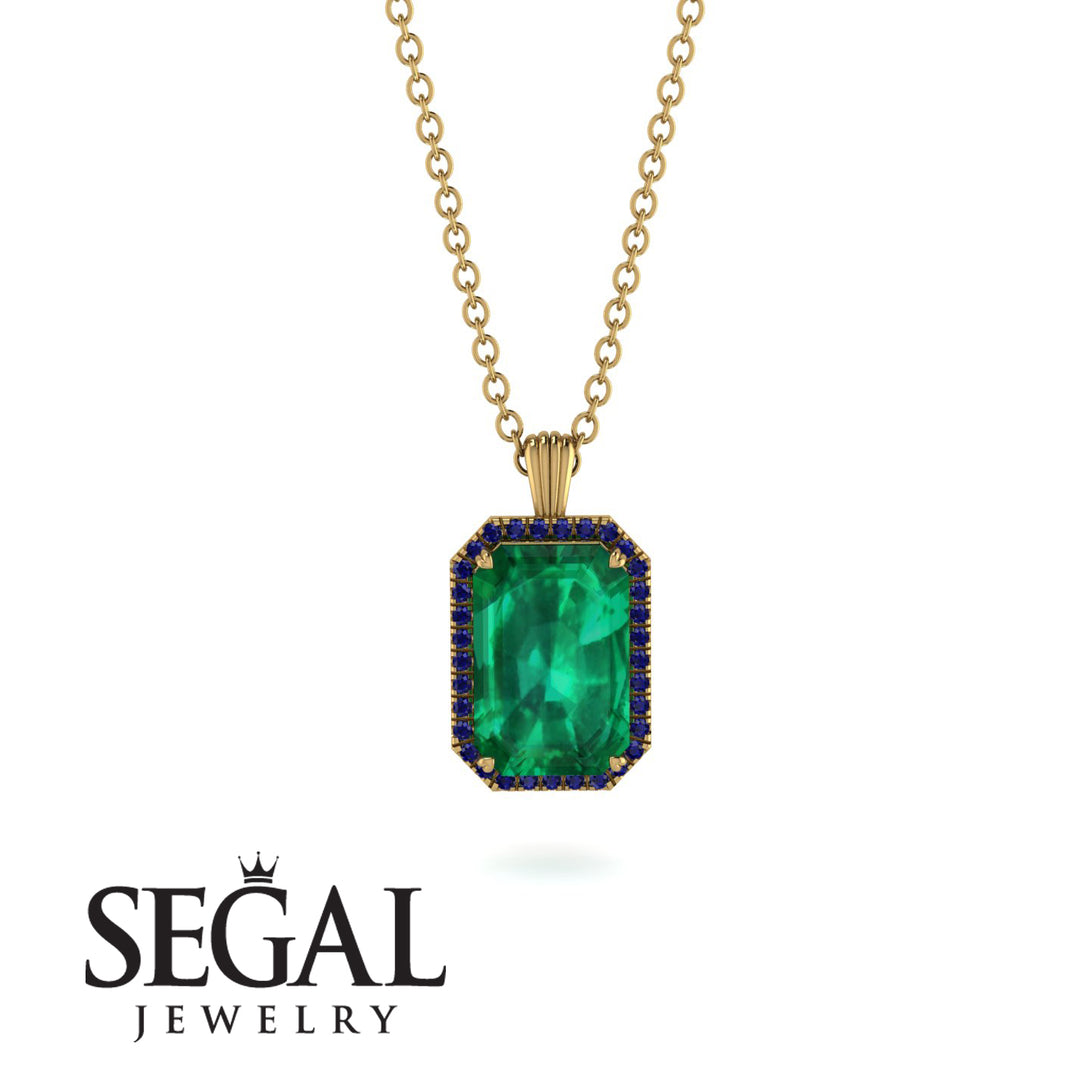 Halo Emerald Cut Emerald Necklace - Izabella No. 64