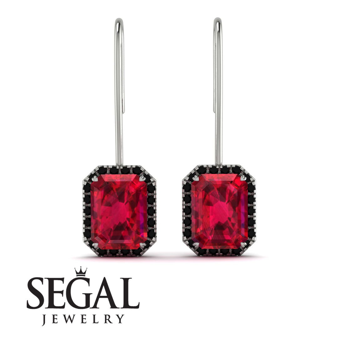 Halo Emerald Cut Ruby Earrings - Izabella No. 42