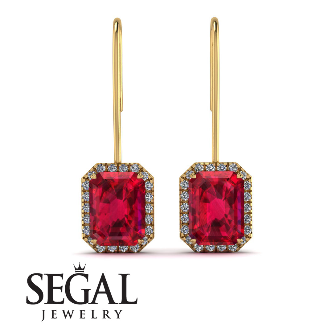 Halo Emerald Cut Ruby Earrings - Izabella No. 10