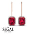 Halo Emerald Cut Ruby Earrings - Izabella No. 11