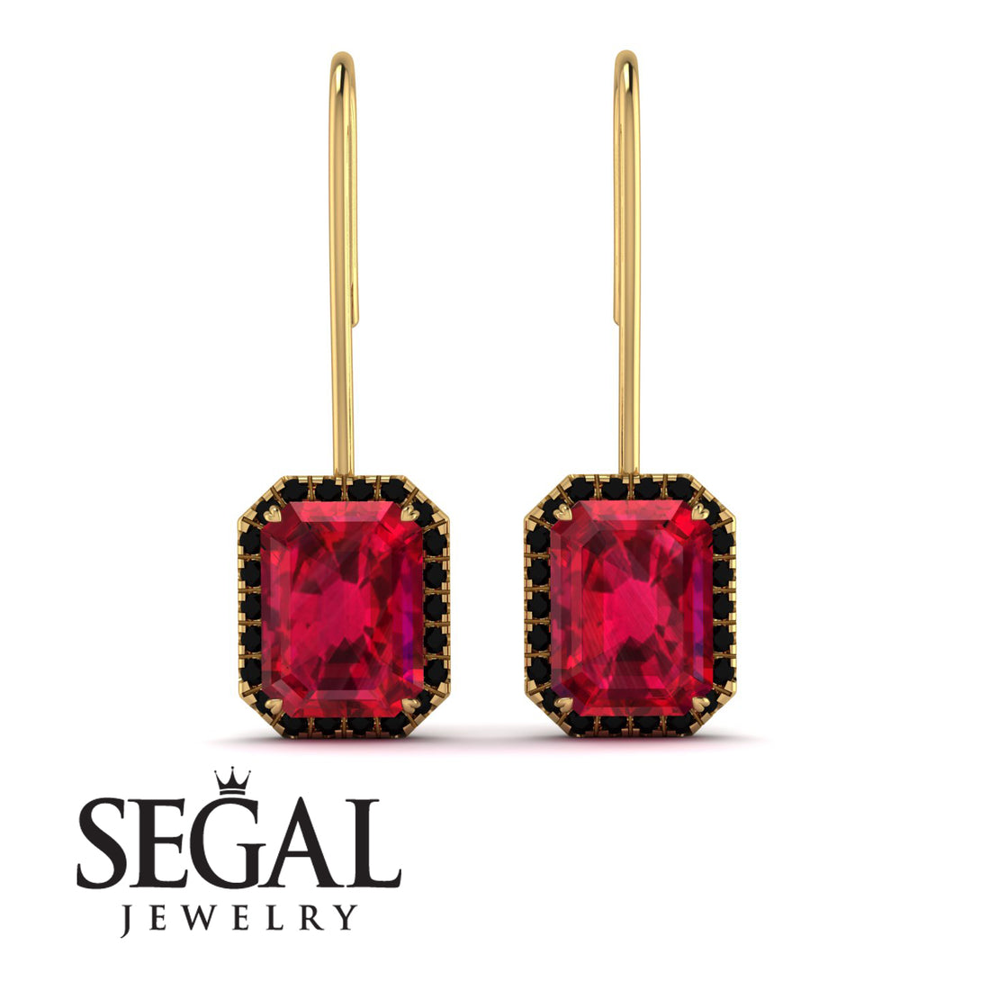 Halo Emerald Cut Ruby Earrings - Izabella No. 40