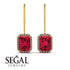 Halo Emerald Cut Ruby Earrings - Izabella No. 10