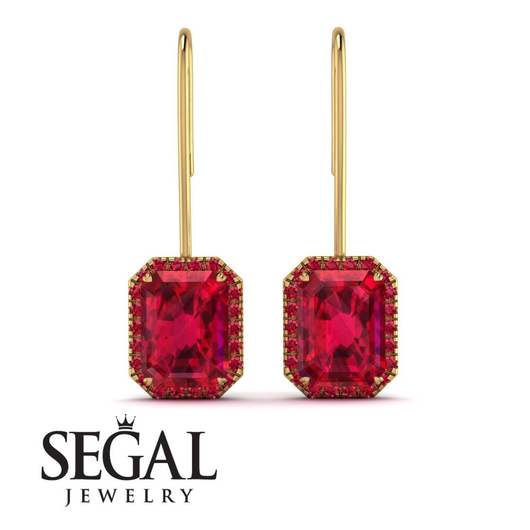 Halo Emerald Cut Ruby Earrings - Izabella No. 55