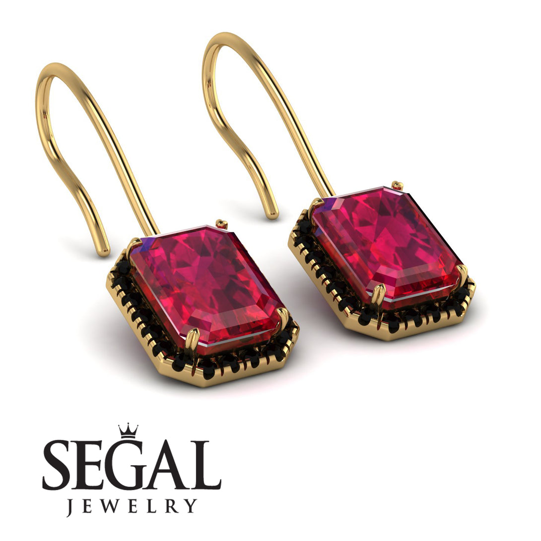 Halo Emerald Cut Ruby Earrings - Izabella No. 40