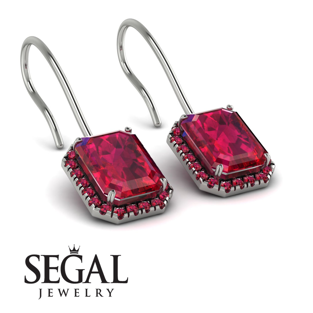 Halo Emerald Cut Ruby Earrings - Izabella No. 57