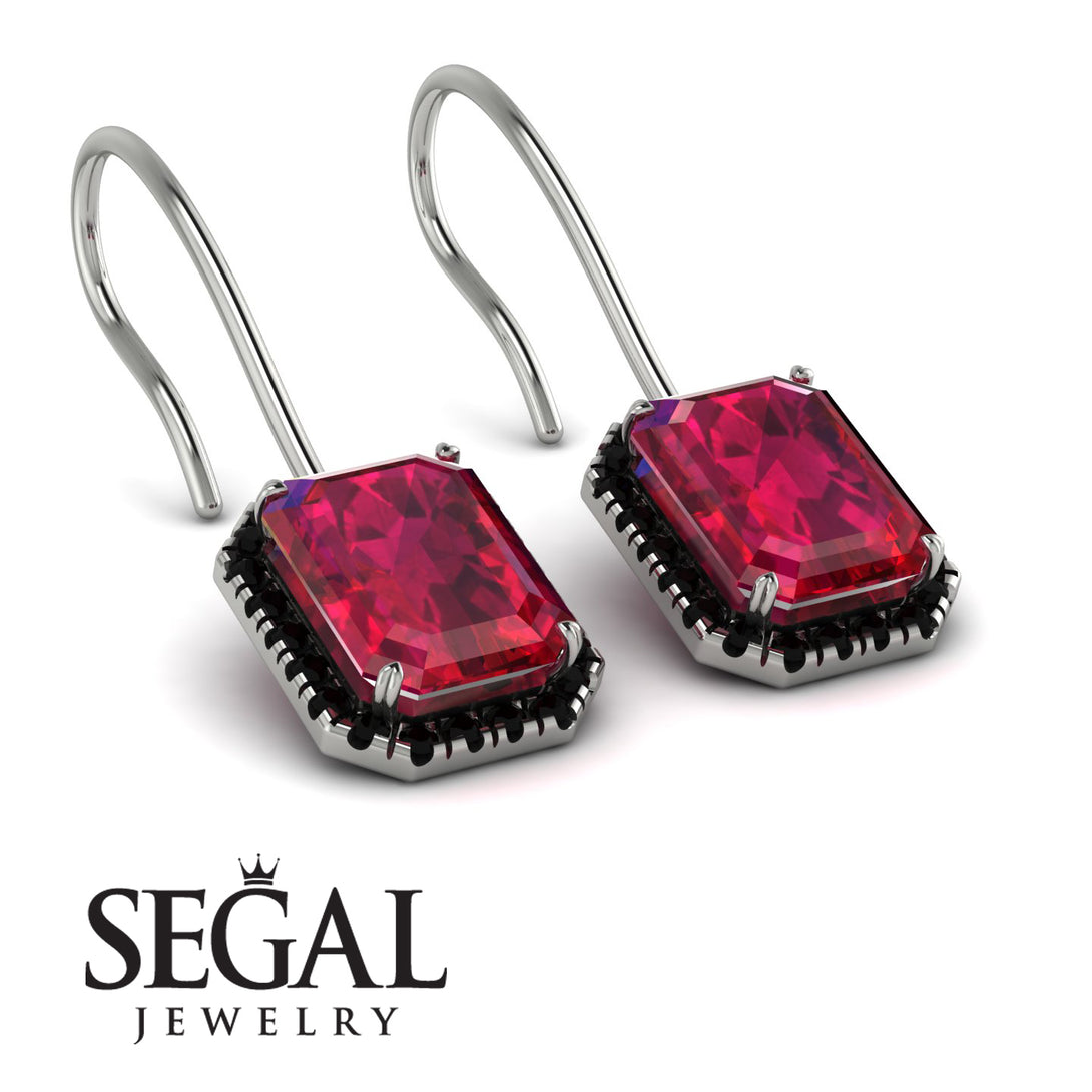 Halo Emerald Cut Ruby Earrings - Izabella No. 42