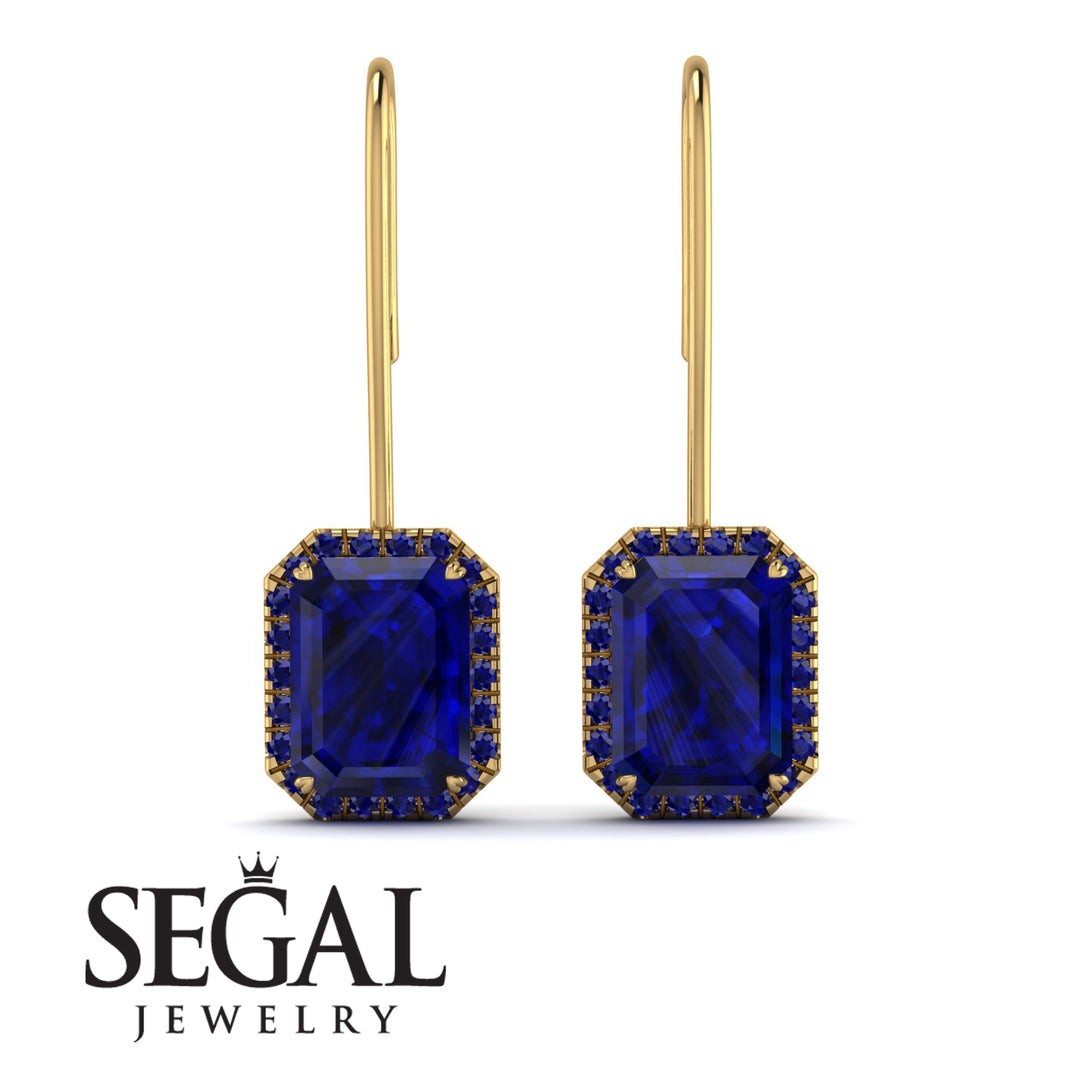 Halo Emerald Cut Sapphire Earrings - Izabella No. 73