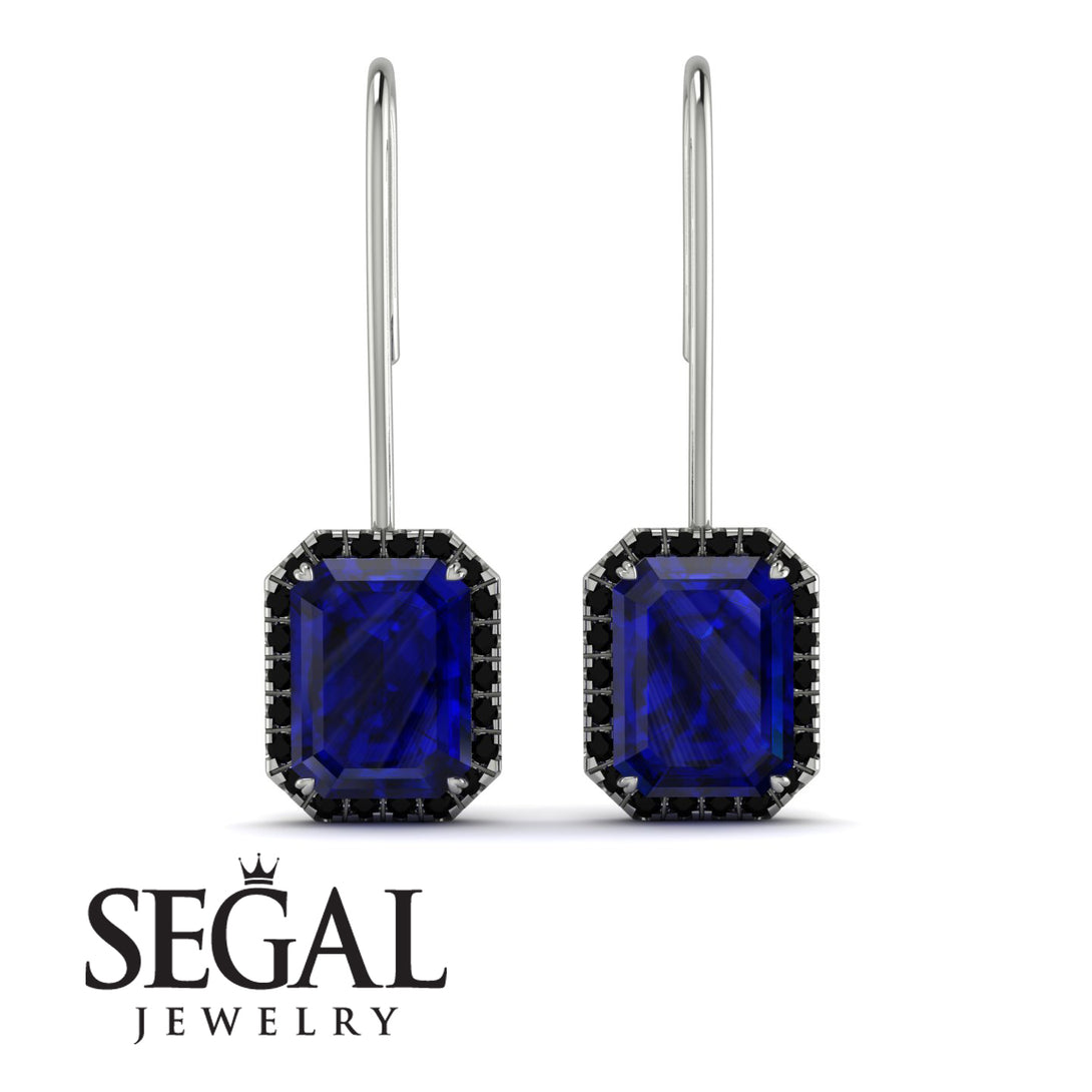 Halo Emerald Cut Sapphire Earrings - Izabella No. 45