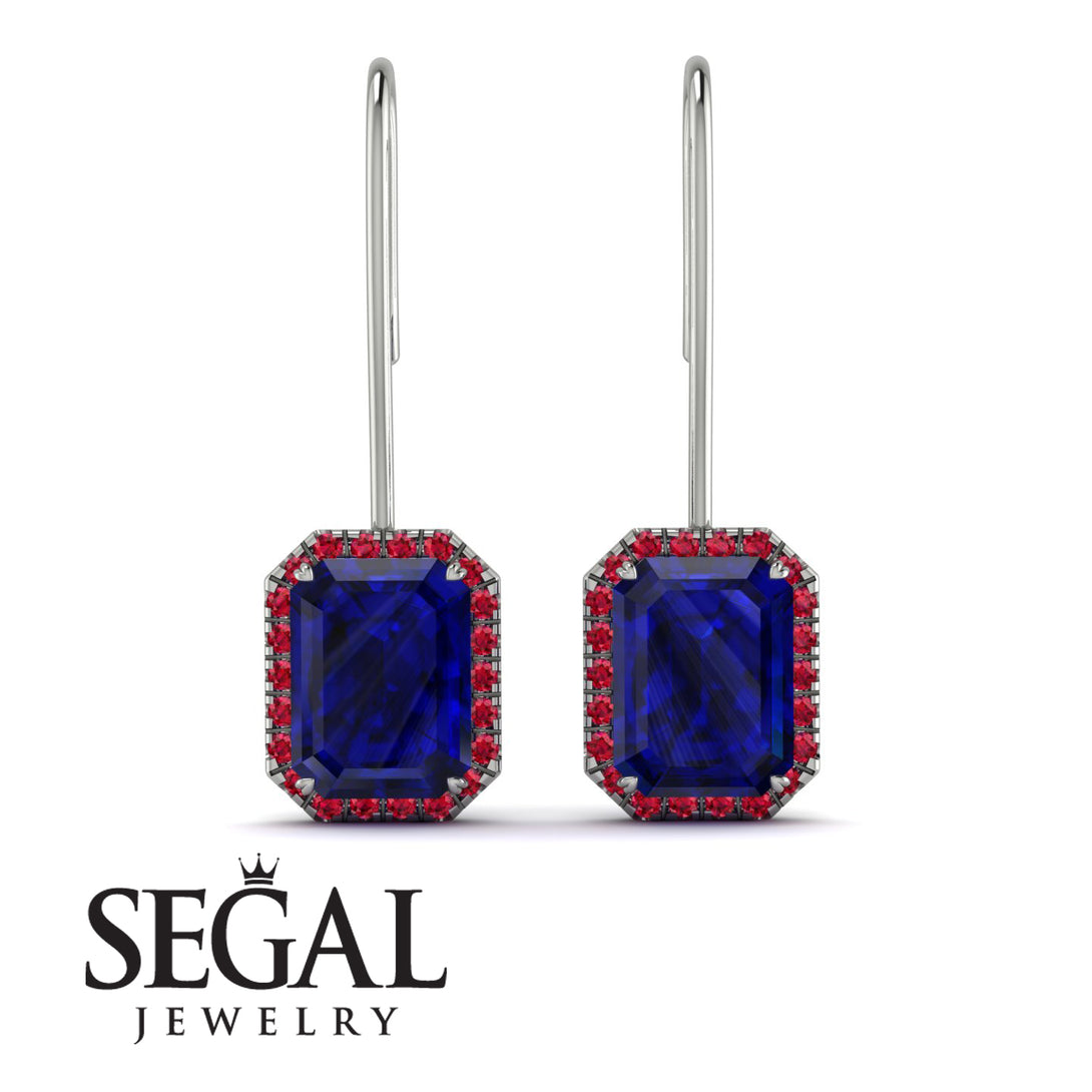 Halo Emerald Cut Sapphire Earrings - Izabella No. 60