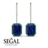 Halo Emerald Cut Sapphire Earrings - Izabella No. 30