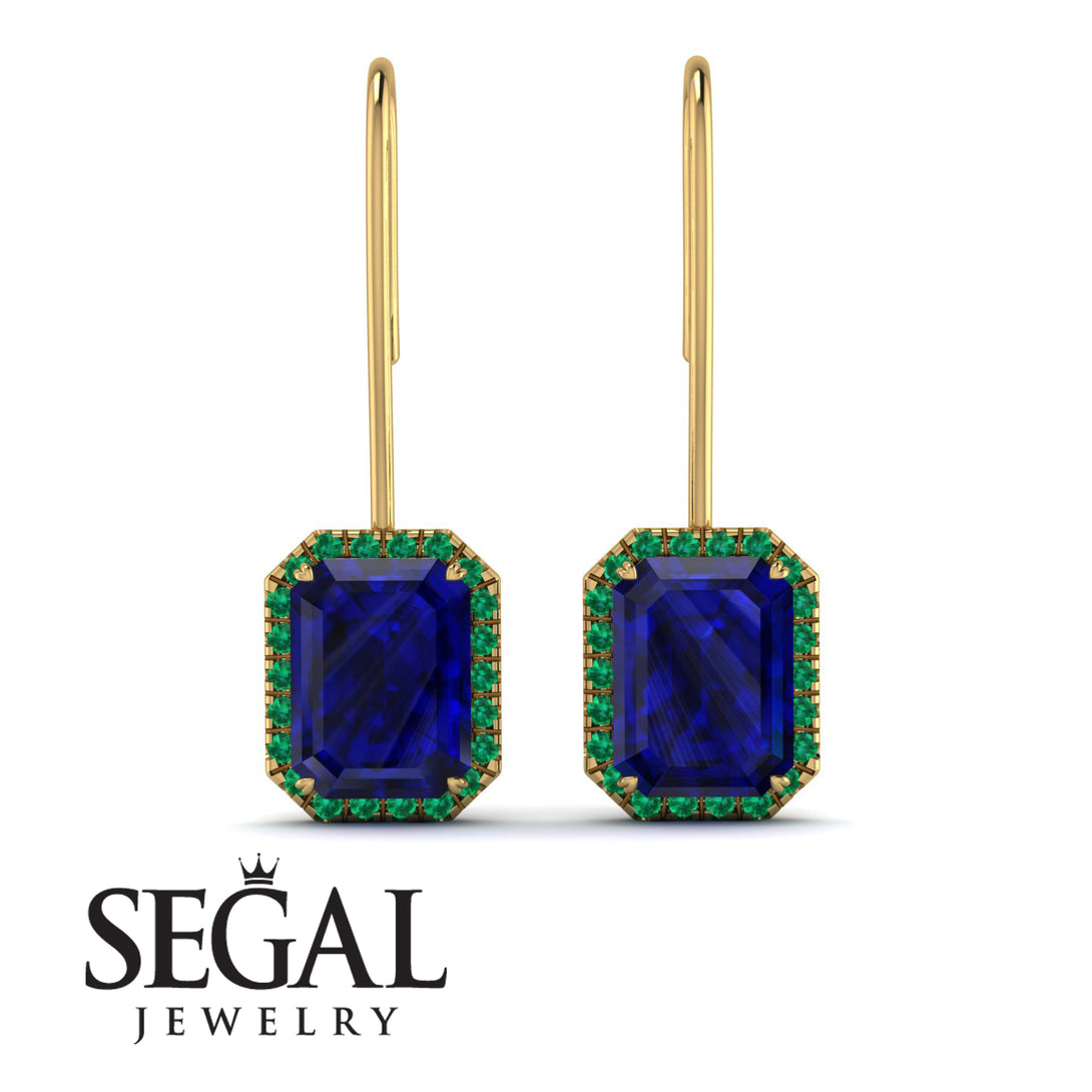 Halo Emerald Cut Sapphire Earrings - Izabella No. 28