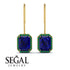 Halo Emerald Cut Sapphire Earrings - Izabella No. 28