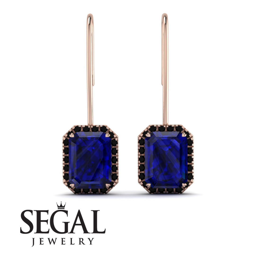 Halo Emerald Cut Sapphire Earrings - Izabella No. 44