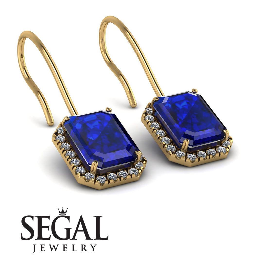 Halo Emerald Cut Sapphire Earrings - Izabella No. 13