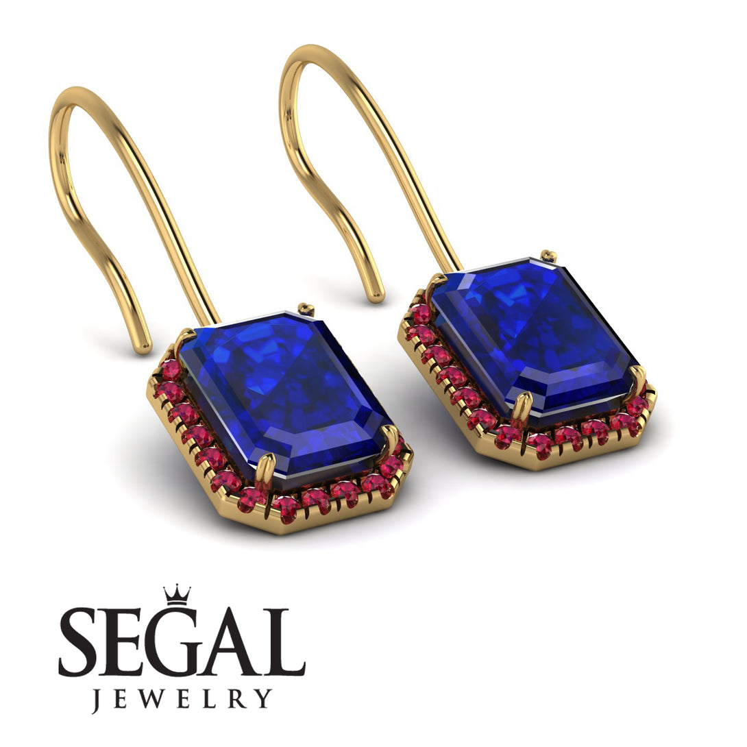 Halo Emerald Cut Sapphire Earrings - Izabella No. 58