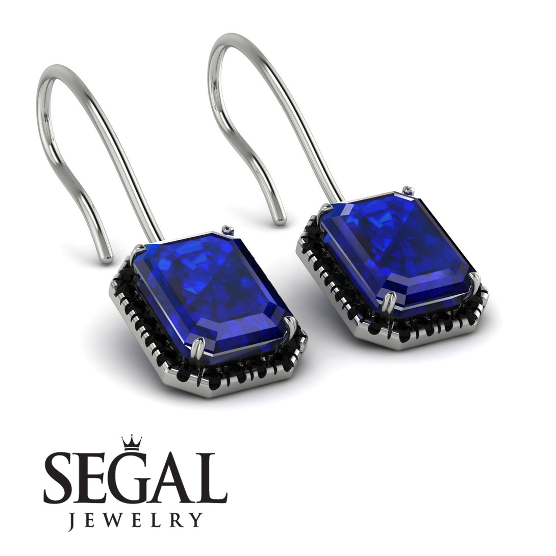 Halo Emerald Cut Sapphire Earrings - Izabella No. 45