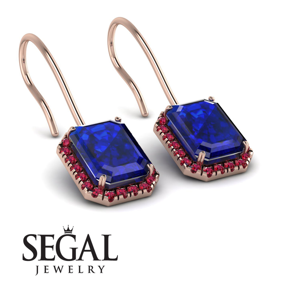 Halo Emerald Cut Sapphire Earrings - Izabella No. 59