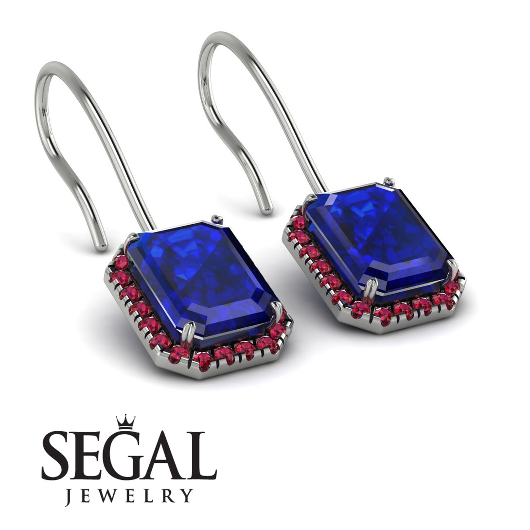 Halo Emerald Cut Sapphire Earrings - Izabella No. 60