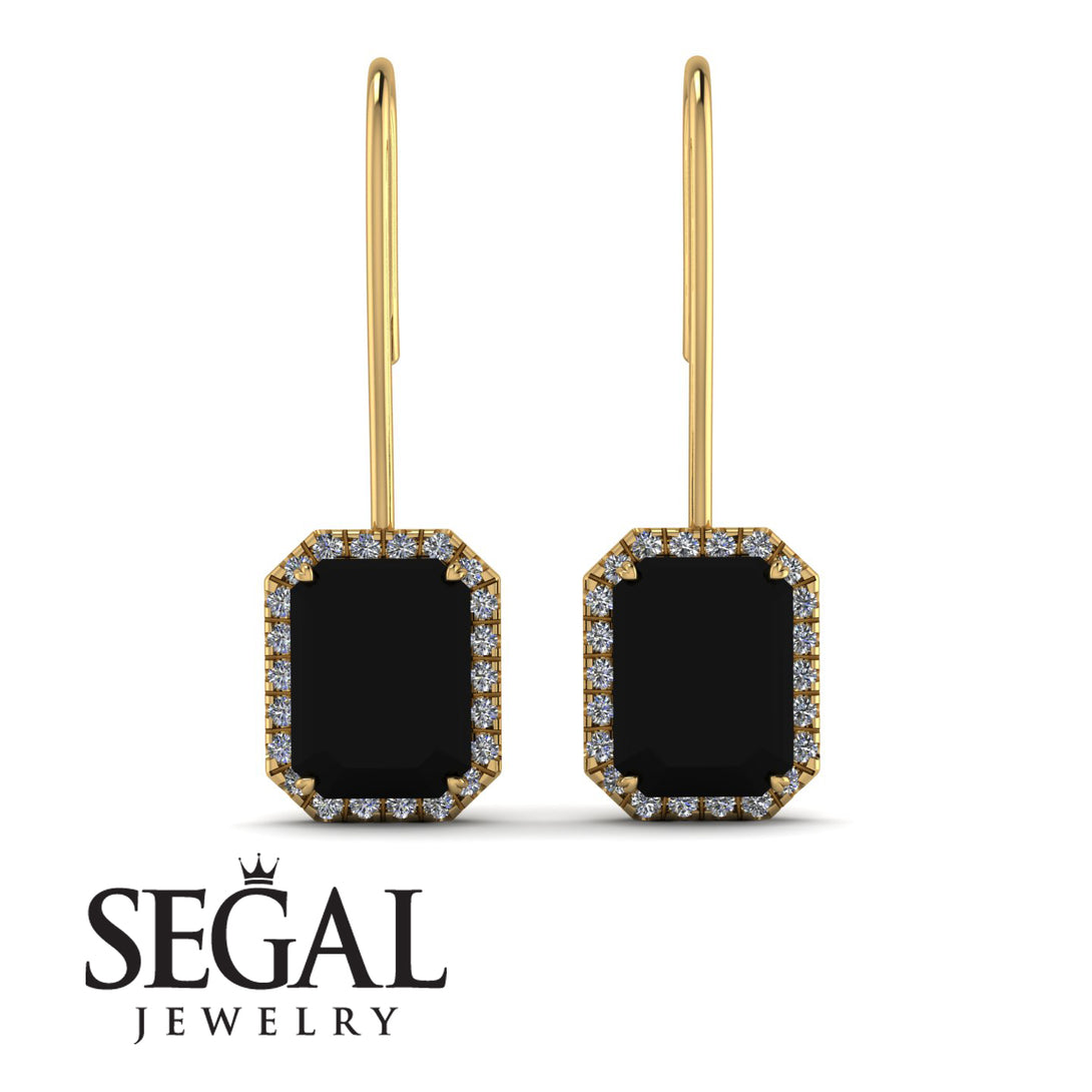 Halo Emerald Cut Black Diamond Earrings - Izabella No. 7