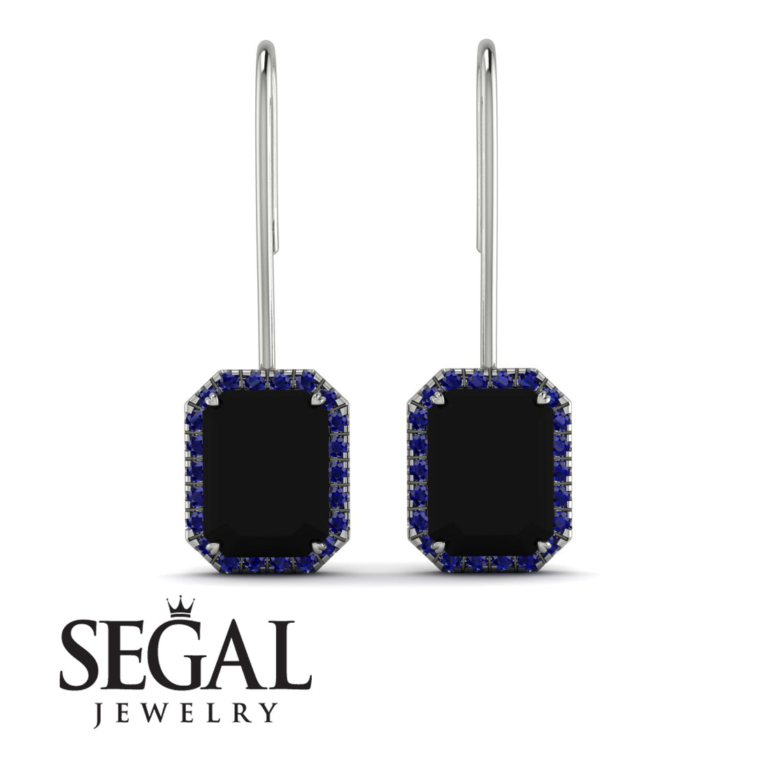 Halo Emerald Cut Black Diamond Earrings - Izabella No. 69