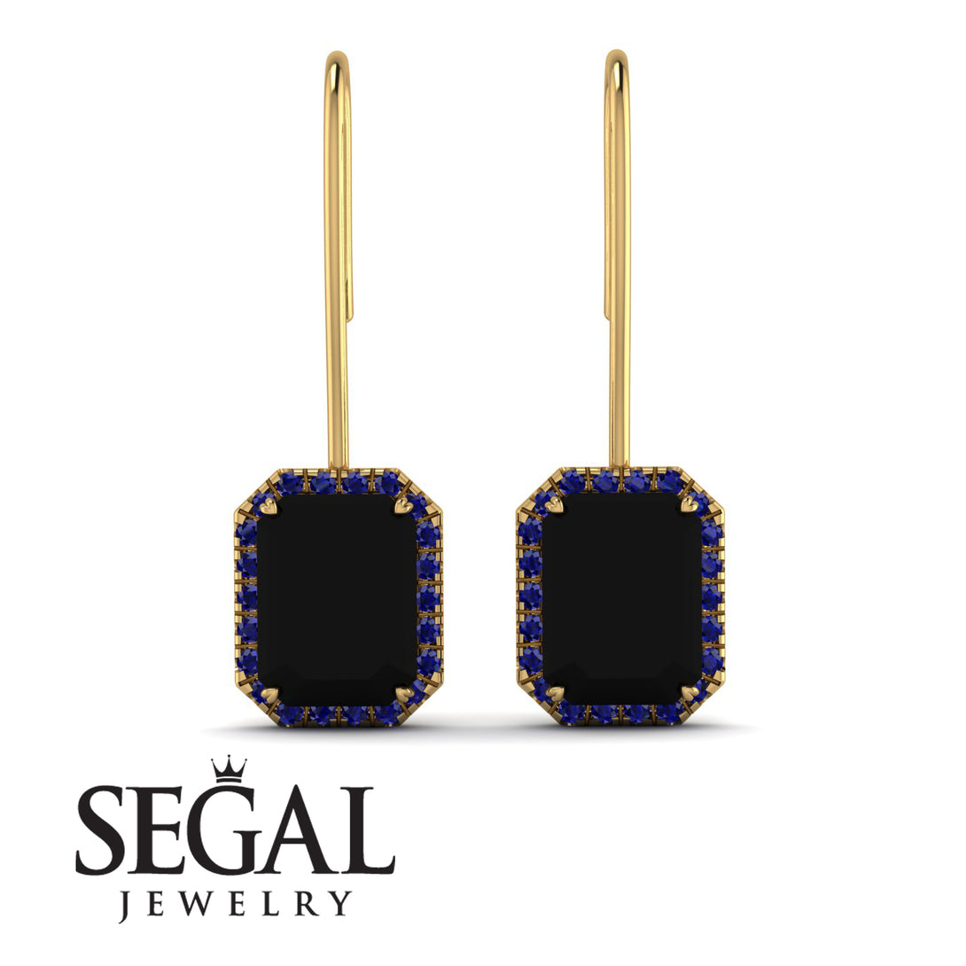 Halo Emerald Cut Black Diamond Earrings - Izabella No. 67