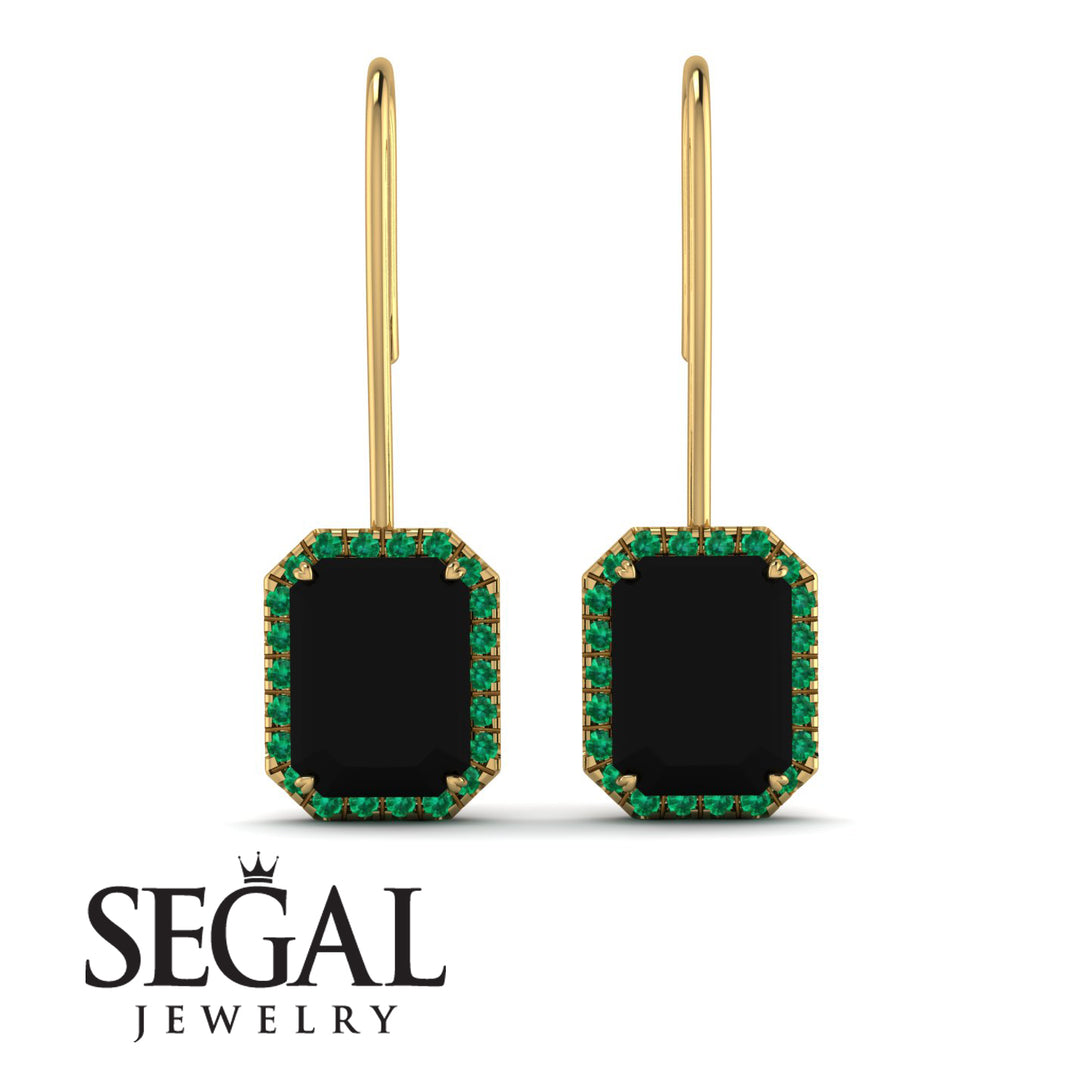 Halo Emerald Cut Black Diamond Earrings - Izabella No. 22