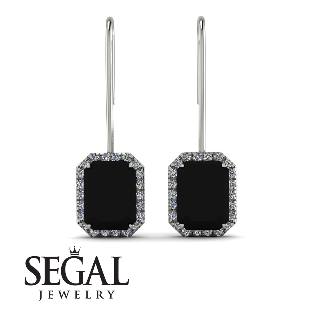 Halo Emerald Cut Black Diamond Earrings - Izabella No. 9