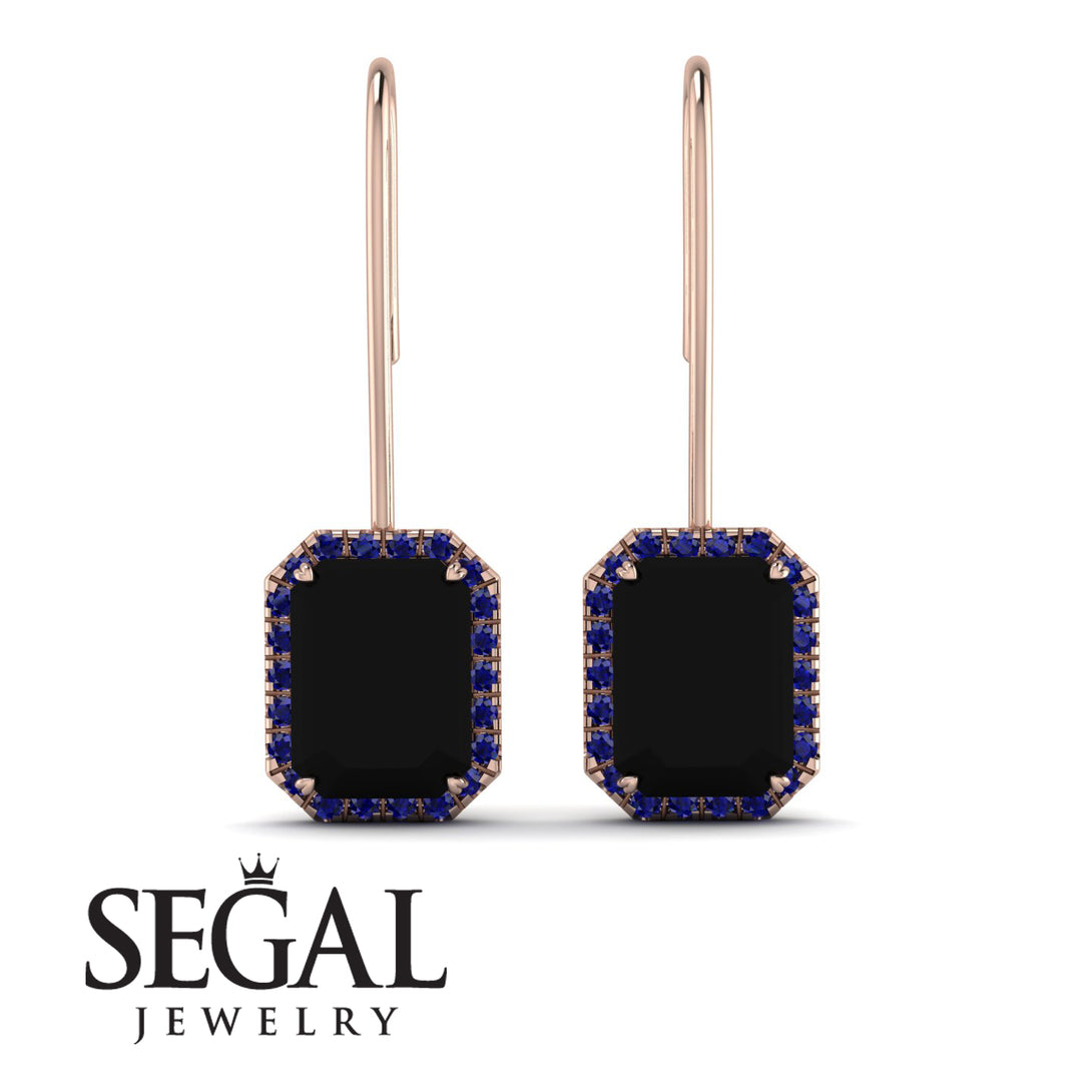 Halo Emerald Cut Black Diamond Earrings - Izabella No. 68
