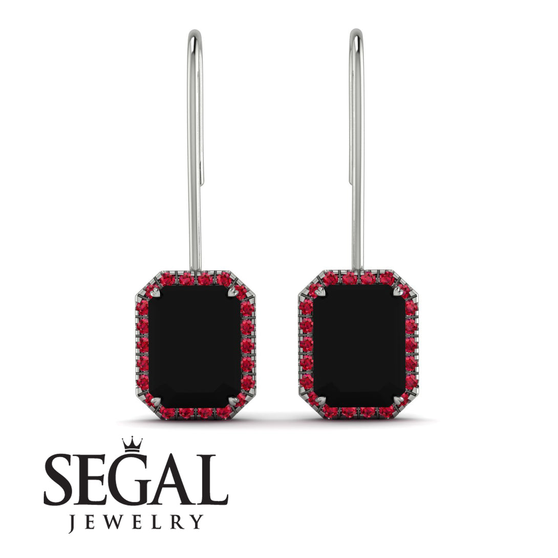 Halo Emerald Cut Black Diamond Earrings - Izabella No. 54