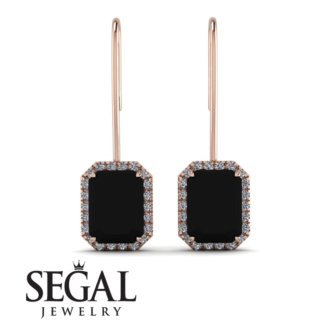 Halo Emerald Cut Black Diamond Earrings - Izabella No. 8