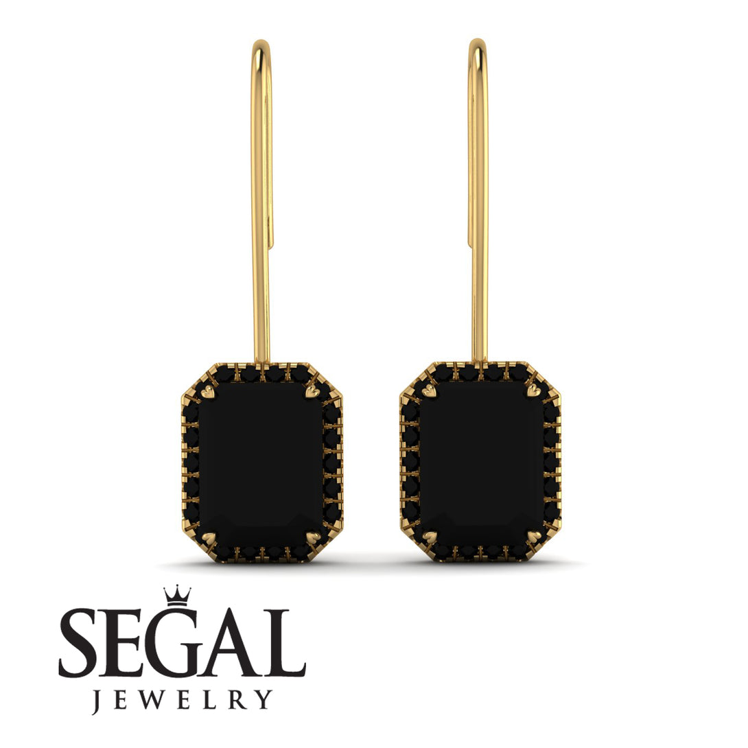 Halo Emerald Cut Black Diamond Earrings - Izabella No. 37