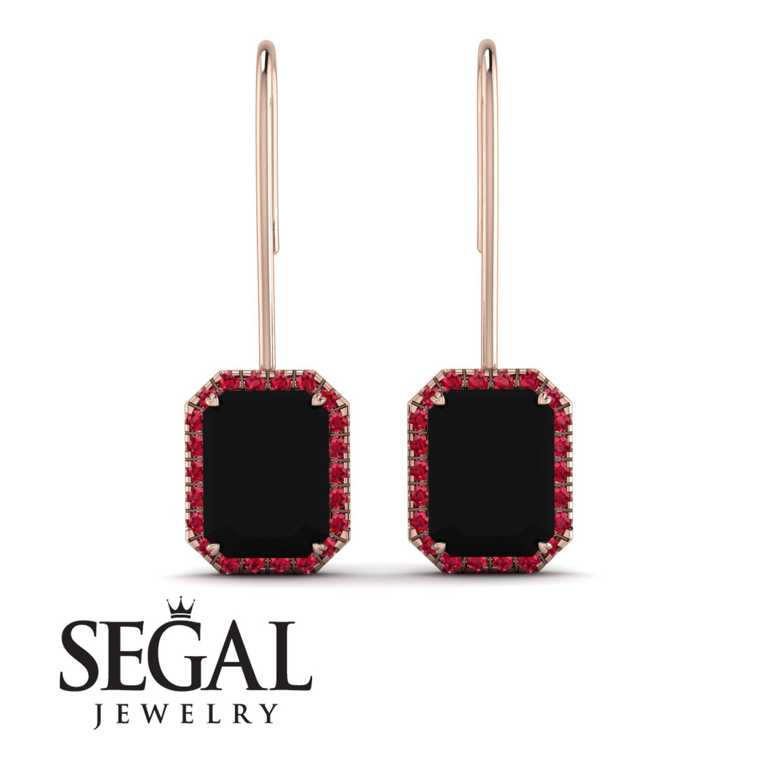 Halo Emerald Cut Black Diamond Earrings - Izabella No. 53