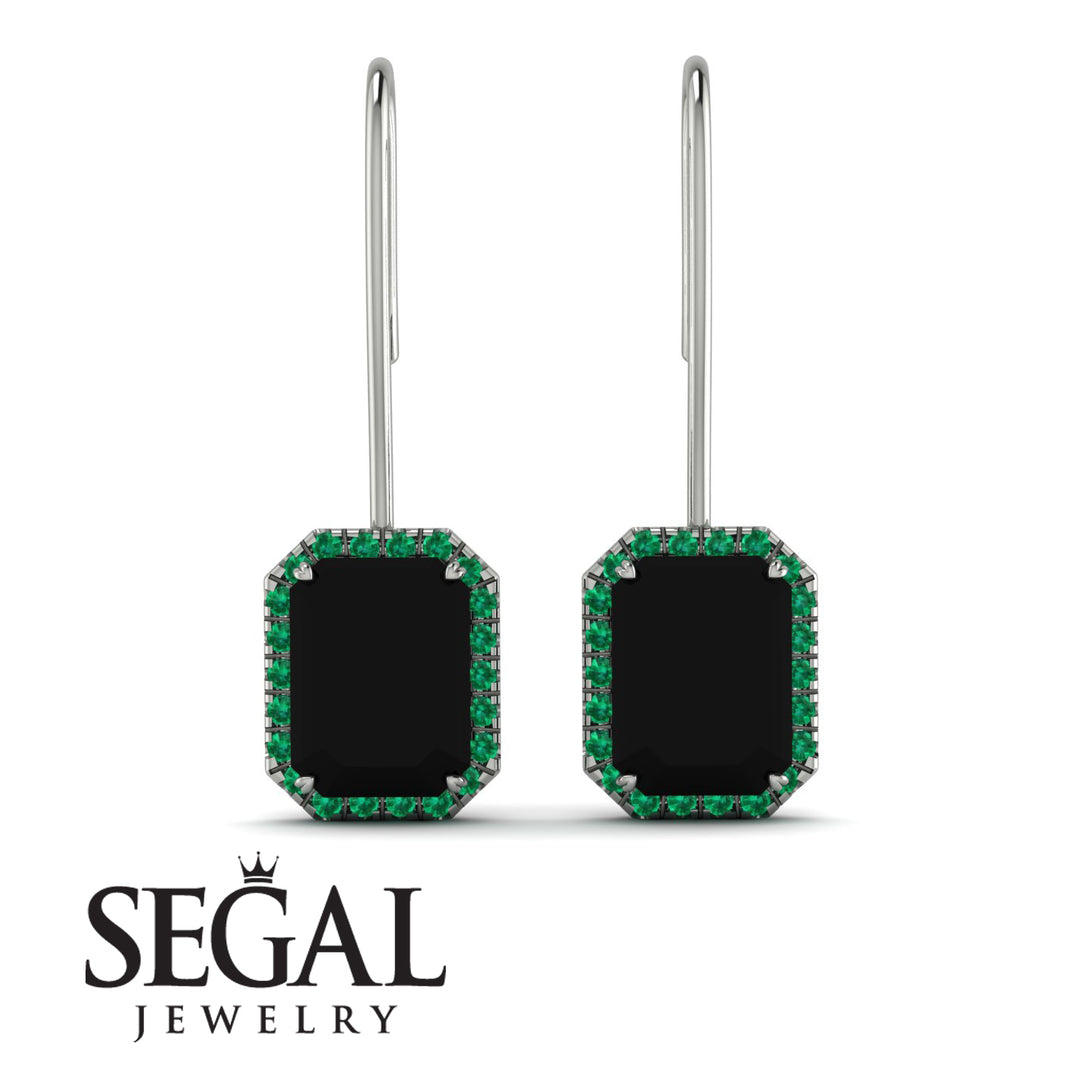 Halo Emerald Cut Black Diamond Earrings - Izabella No. 24