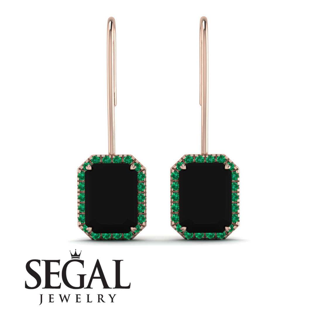 Halo Emerald Cut Black Diamond Earrings - Izabella No. 23