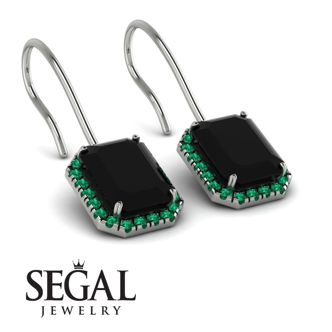 Halo Emerald Cut Black Diamond Earrings - Izabella No. 24