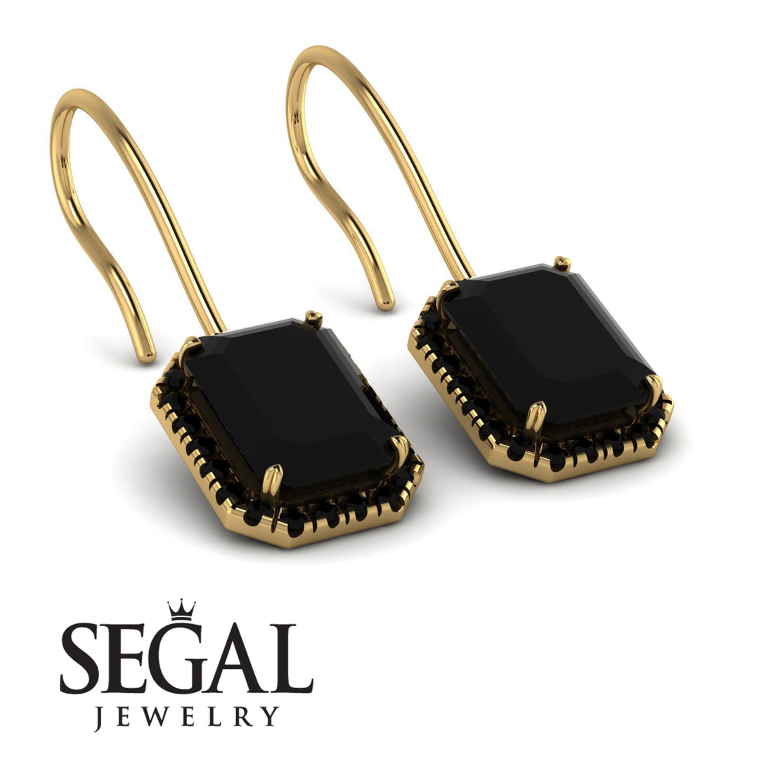Halo Emerald Cut Black Diamond Earrings - Izabella No. 37
