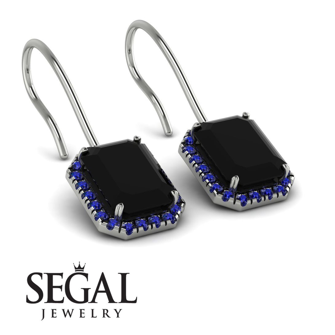 Halo Emerald Cut Black Diamond Earrings - Izabella No. 69