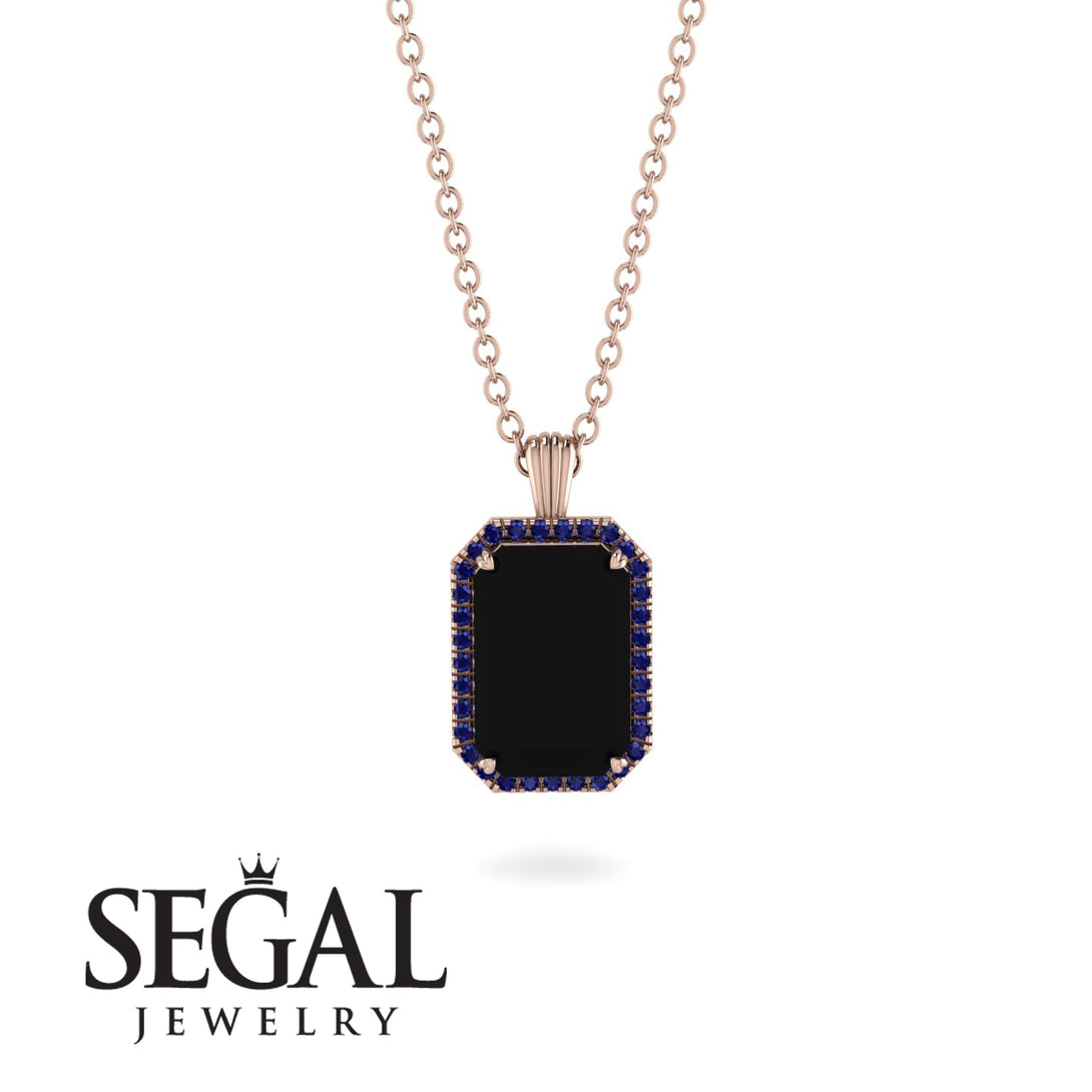 Halo Emerald Cut Black Diamond Necklace - Izabella No. 68